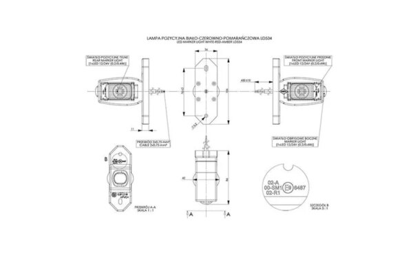 LED breedtelamp compact rood-wit-amber 12-24v 50cm kabel | MB-3600RWA-LD 534-MB-3600RWA-2