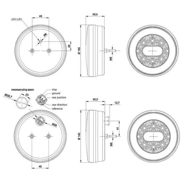 LED achterlicht Y-homologatie zonder kentekenverlichting | 12-36v | 100cm. kabel | V10C3-840-FT-113 Y LED-V10C3-840-6