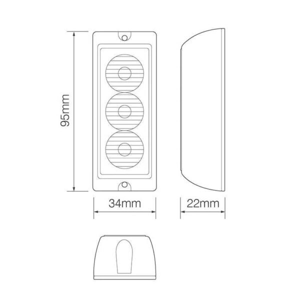LED flitser 3 LED's | Rood | 10-30v | LED3DVR-LED3DVR-LED3DVR-3