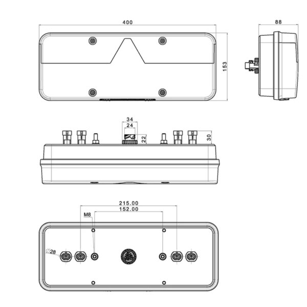 Rechts | LED Trailerlamp | dynamisch knipperlicht | 9-36v | 7-PIN | 200cm. kabel | VC-1012B7-FT-500-26 LED-VC-1012B7-3