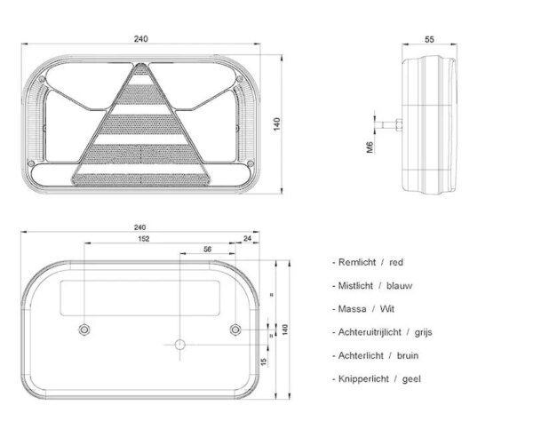Rechts | LED achterlicht met kentekenlicht | 12-36v | 100cm. kabel | V10C6-542-FT-170 P TB LED SPKCOF-V10C6-542-4