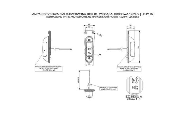 LED breedtelamp links rood-wit 12-24v 50cm kabel | MB-5350RW-LD 2165-MB-5350RW-2