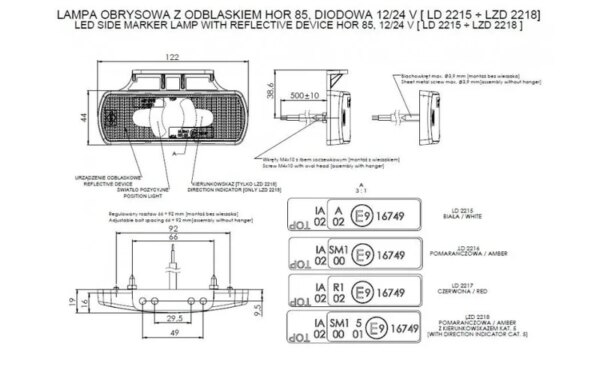 LED markeringslicht neon wit | 12-24v | 50cm. kabel | MV-3300W-LD 2215-MV-3300W-4