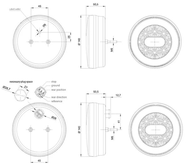 LED achterlicht Y-homologatie zonder kentekenverlichting | 12-36v | 5-PIN | V10C3-840B5-FT-113 Y LED BAJONET-V10C3-840B5-6