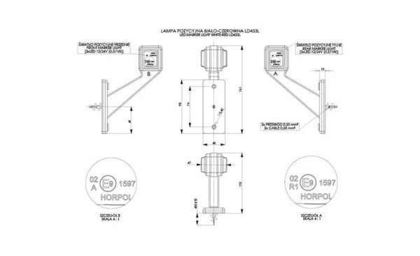 LED breedtelamp links rood-wit 12-24v 50cm kabel | MB-4661RW-LD 433/L-MB-4661RW-2