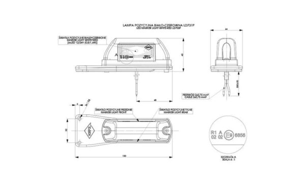 Rechts | LED markeringslicht rood | 12-36v | 50cm. kabel | MB-4502RW-LD 731/P-MB-4502RW-2