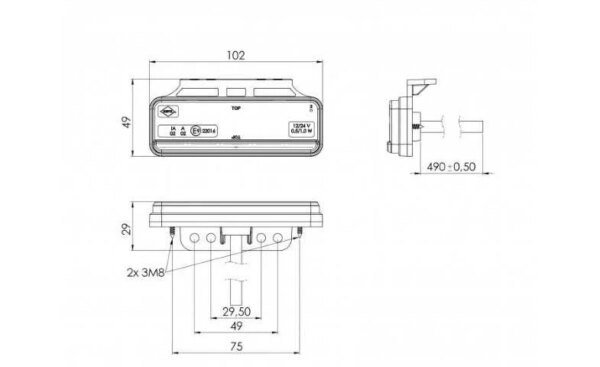 LED markeringslicht neon wit met beugel | 12-24v | 50cm. kabel | MV-3250W-LD 2519-MV-3250W-2