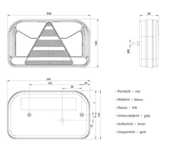 Rechts | LED achterlicht met kentekenlicht | 12-36v | 100cm. kabel | V10C7-552-FT-170 P TB LED-V10C7-552-4