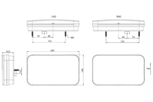 Rechts | LED achterlicht met kentekenlicht Canbusproof | 12v | 7-functies 6-PIN | VC-4512B6CAN-FT-370 P TB LED O BAJONET 6PIN 12V-VC-4512B6CAN-8