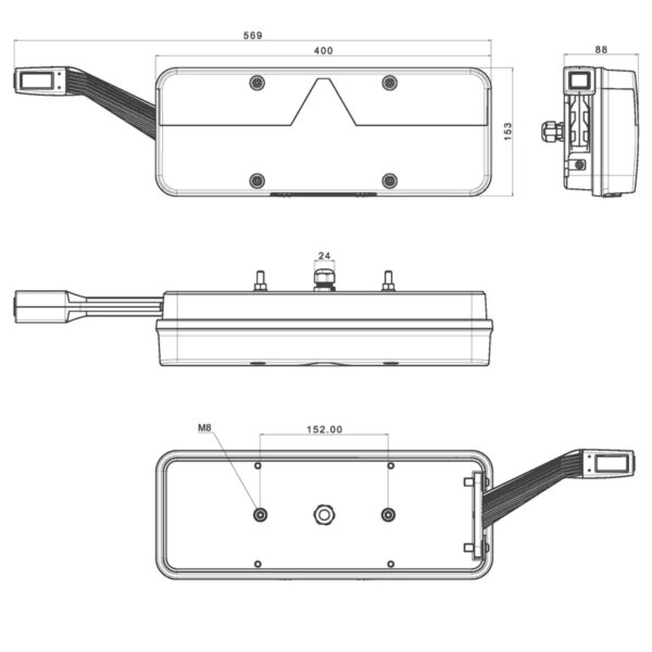 Rechts | LED Trailerlamp | dynamisch knipperlicht | 9-36v | 200cm. kabel | VC-1022-FT-500-235 LED-VC-1022-6