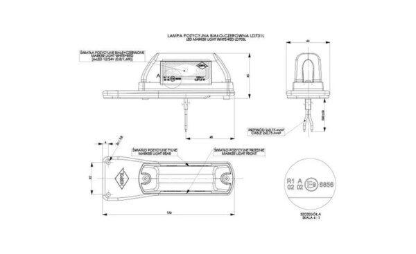 Links | LED markeringslicht rood | 12-36v | 50cm. kabel | MB-4501RW-LD 731/L-MB-4501RW-2
