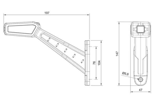 Rechts | LED breedtelamp | 12-36v | 30cm. kabel | rood-wit-amber | MB-1462RWA-FT-146 P LED-MB-1462RWA-4