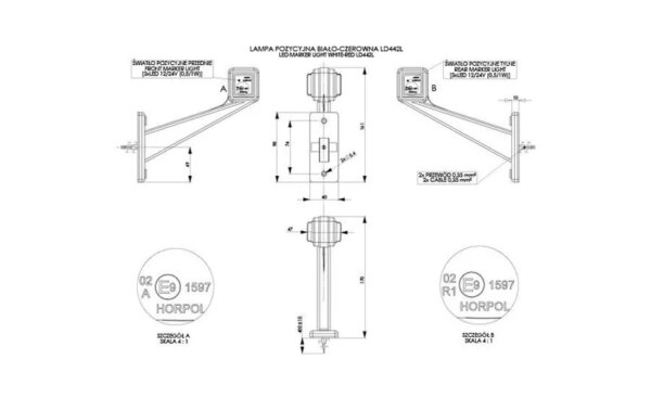 LED breedtelamp links rood-wit 12-24v 50cm kabel | MB-4691RW-LD 442/L-MB-4691RW-2