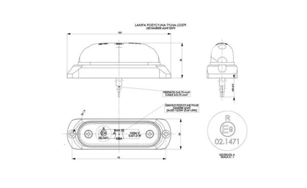 LED markeringslicht Rood met beugel | 12-24v | 50cm. kabel | MV-4090R-LD 379-MV-4090R-2