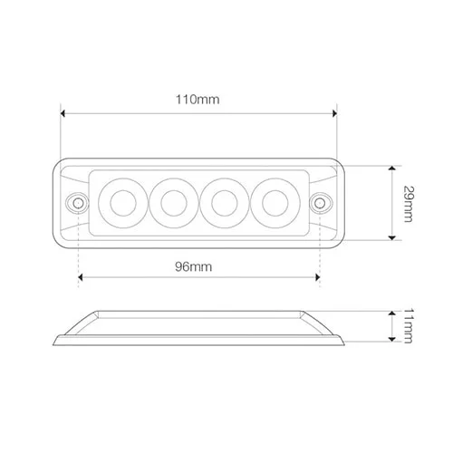 Ultra platte Slimline LED flitser 4 LED's | R65 | Amber | 175cm. kabel | 10-30v | S11F4002-225--S11F4002-225-4 Ultra platte Slimline LED flitser 4 LED's | R65 | Amber | 175cm. kabel | 10-30v | S11F4002-225--S11F4002-225-4