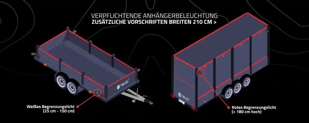Obligatorische Beleuchtung am Anhänger 210 cm breiter