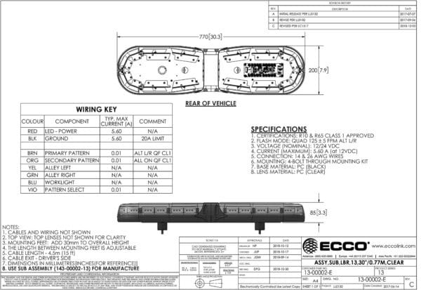 LED flitsbalk amber | 13 serie | ECE-R65 amber | transparant | 770mm | 24 LED's | 13-00002-E - Afbeelding 3
