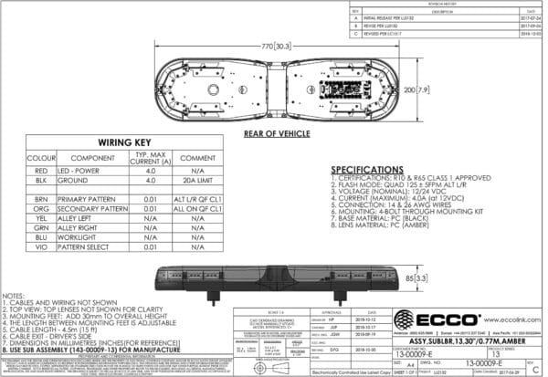 LED flitsbalk amber | 13 serie | ECE-R65 amber | 770mm | 16 LED's | 13-00009-E - Afbeelding 3