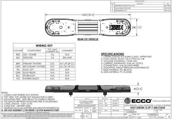 LED flitsbalk amber | 13 serie | ECE-R65 amber | transparant | 1000mm | 12 LED's | 13-00020-E - Afbeelding 3