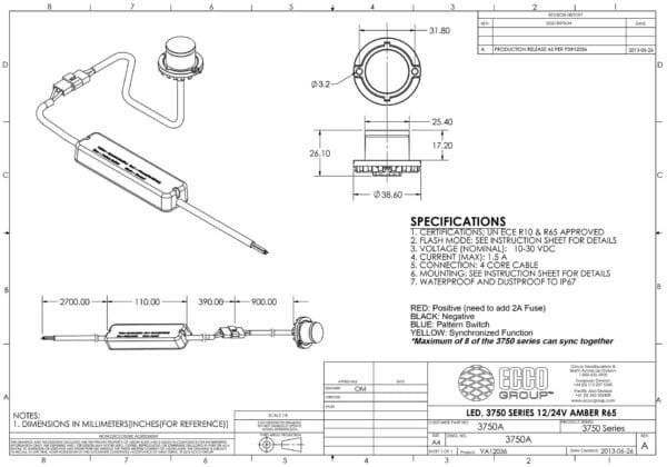 LED flitser | 6-LED | amber| 12-24v | R65 | 3750A - Afbeelding 2