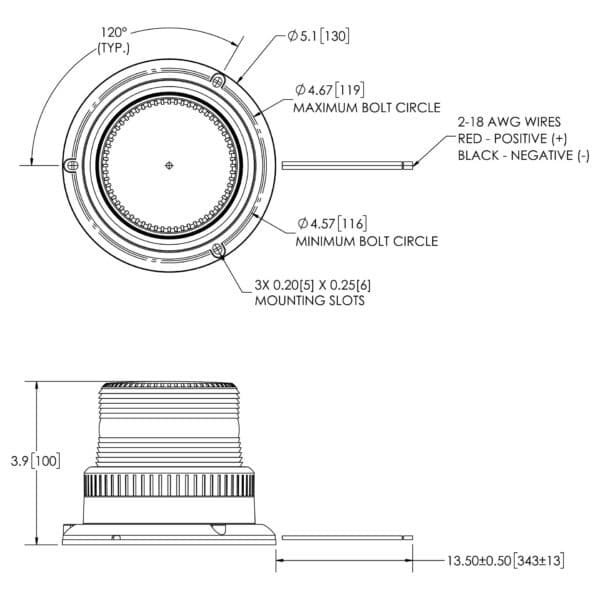 LED R10 Zwaailamp amber 12-80v 3-bouts 6465-serie | 6465A - Afbeelding 2