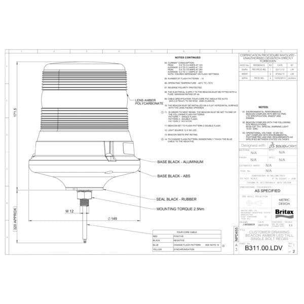 LED zwaailamp | R65 | amber | 12-24v | 1-bouts | B311-serie | B311.00.LDV - Afbeelding 2