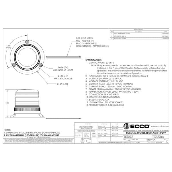LED flits zwaailamp blauw | 12-24v | R10 - Afbeelding 2
