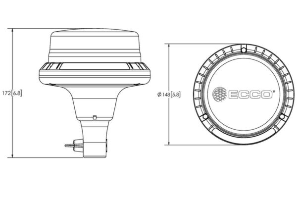 LED R65 Zwaailamp 12-24v Amber-transparant-CISPR-IP69K-Opsteek| EB5103CA - Afbeelding 2
