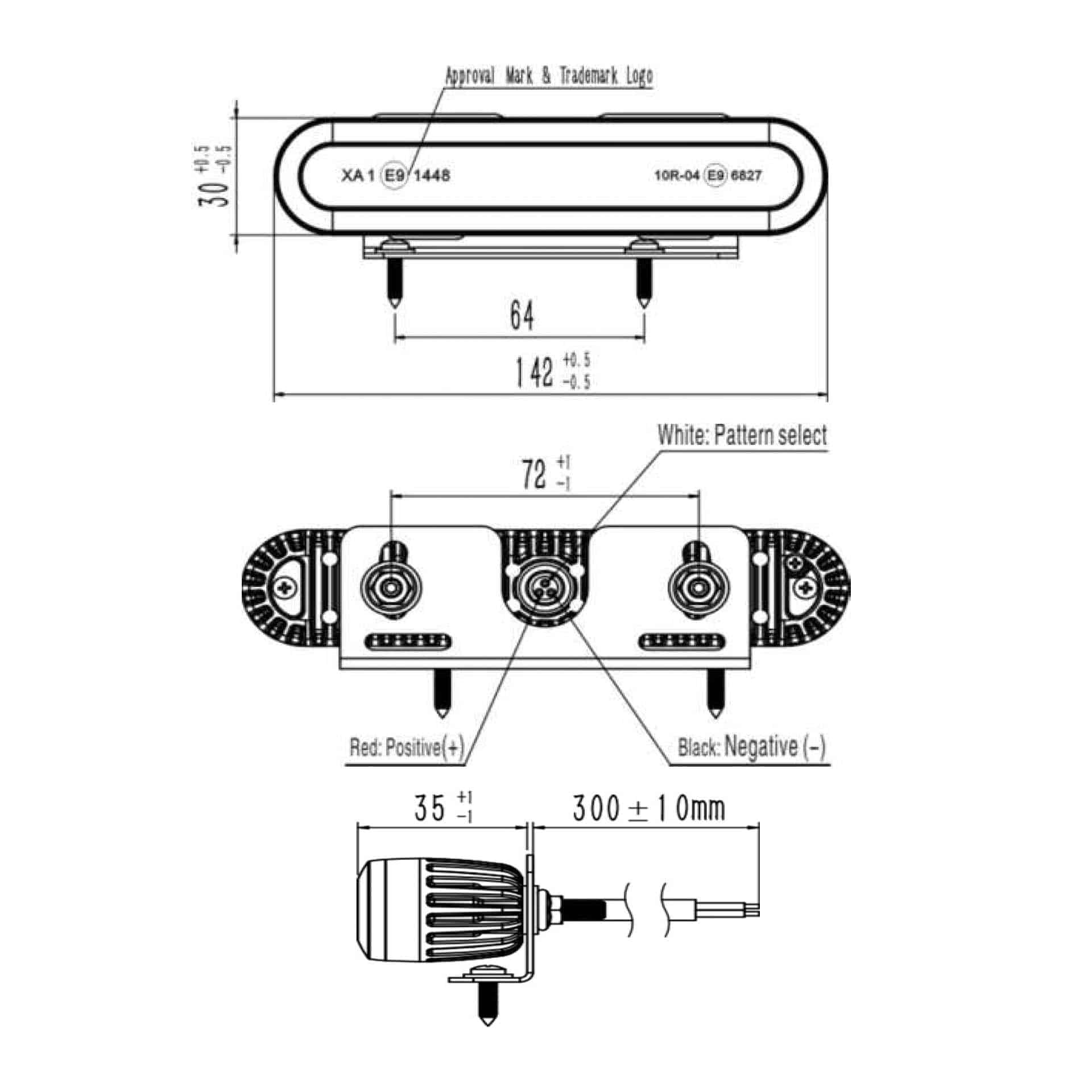 ED5000-tekening LED flitser 6-LED | R65 | rood | 12-24v | ED5000R - Afbeelding 2