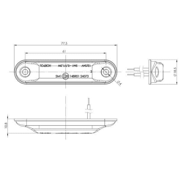 LED dark markeringslicht amber 12-24v 0,5m kabel - Afbeelding 3