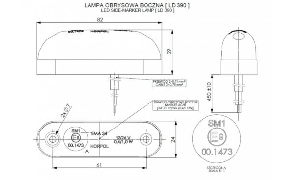 LED dark markeringslicht amber 12-24v 50cm kabel - Afbeelding 3