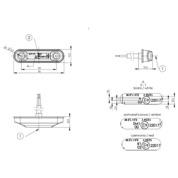 LED markeringslicht amber met beugel | 12-24v | 50cm. kabel | MV-4300A - Afbeelding 5
