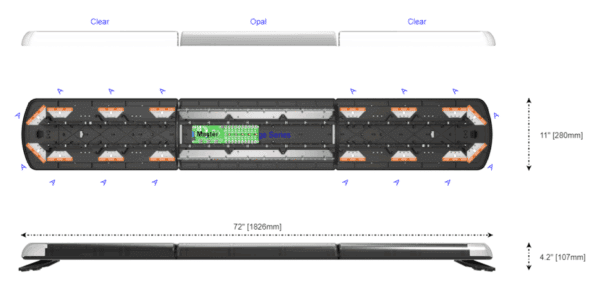 LED flitsbalk amber | 12 serie | ECE-R65 amber | wit midden | 1828mm | 12-30993-E - Afbeelding 3