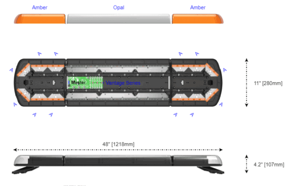 LED flitsbalk amber | 12 serie | ECE-R65 amber | transparant wit midden | 1219mm | 12-30990-E - Afbeelding 2
