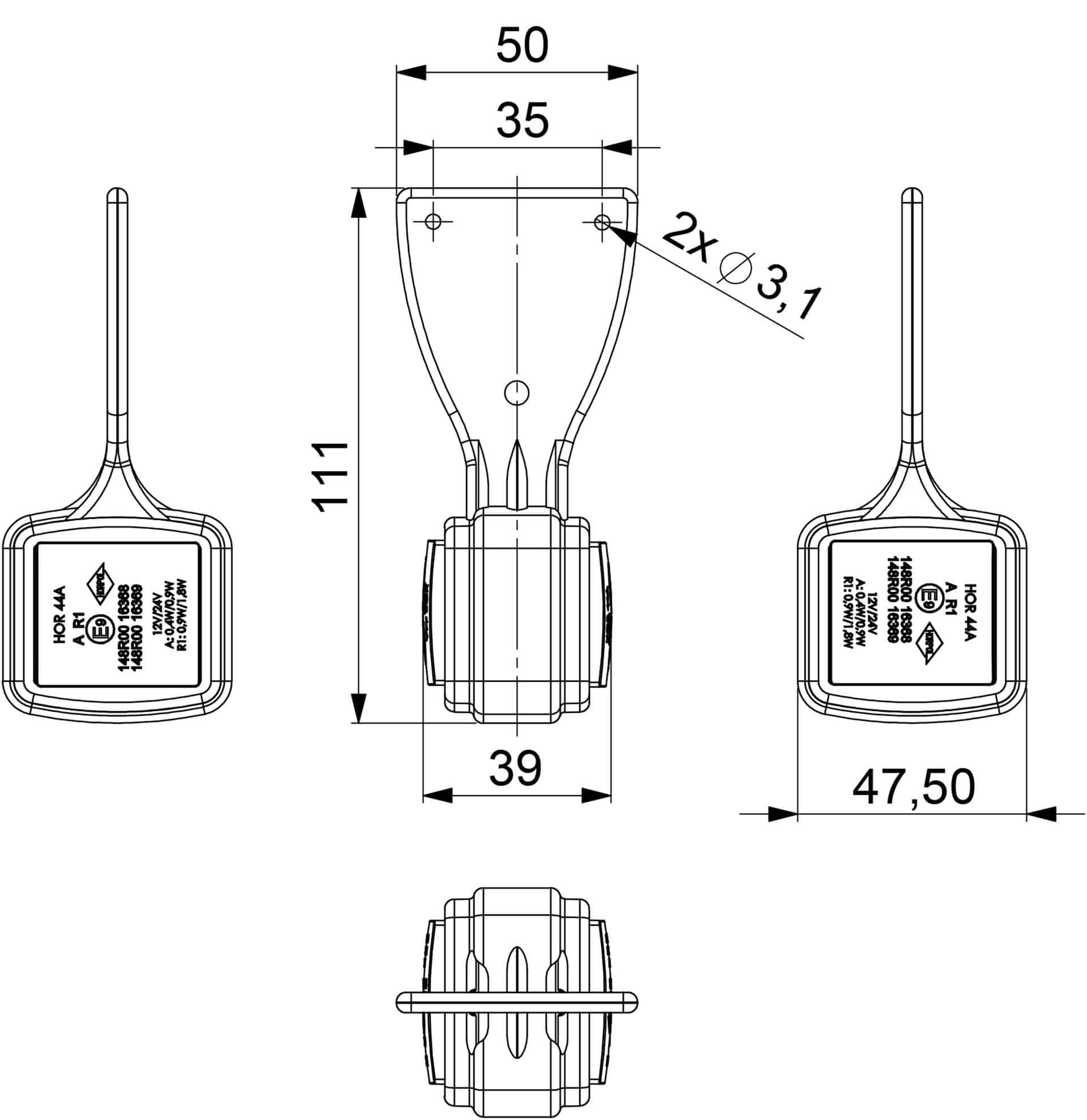 LD 3115 (rysunek do dokumentacj LED breedtelamp rechts rood-wit 12-24v 25cm kabel - Afbeelding 7