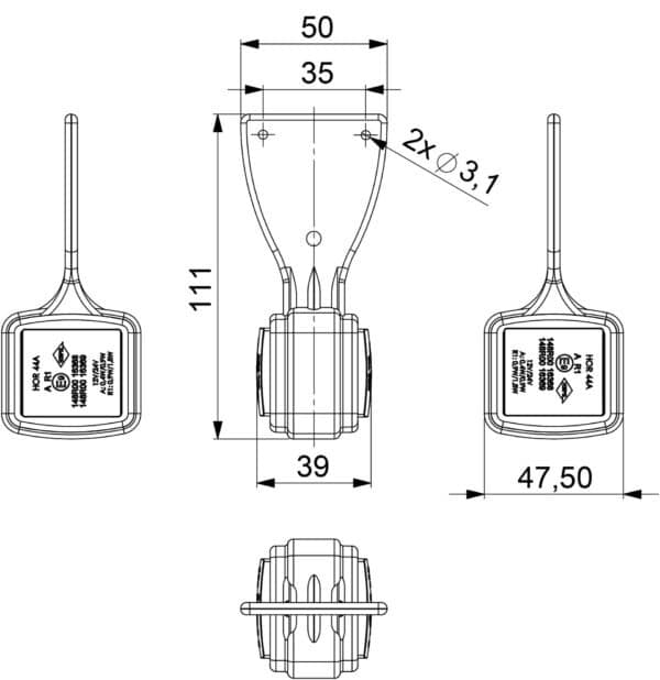 LED breedtelamp links rood-wit 12-24v 25cm kabel - Afbeelding 7