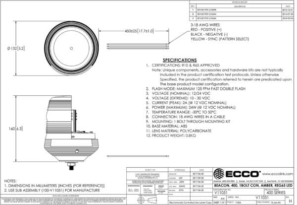 LED zwaailamp amber | 12-24v | 1-bouts conisch 400-serie | R65 | V11051 - Afbeelding 2
