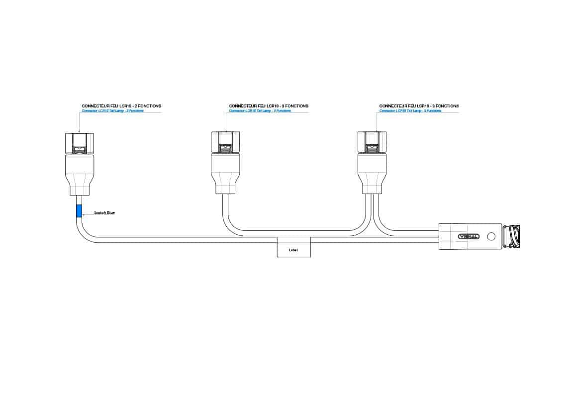 D14980 Split kabel 7-PIN's AMP naar 3x 4PIN MCP tbv LCR19 lampen | D14980 - Afbeelding 1