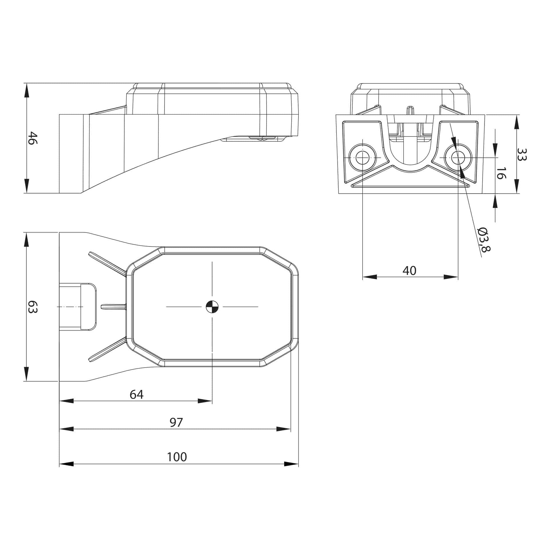MV-5750 technische tekening LED markeringslicht wit | 12-24v | schuif connector | MV-5750W - Afbeelding 3