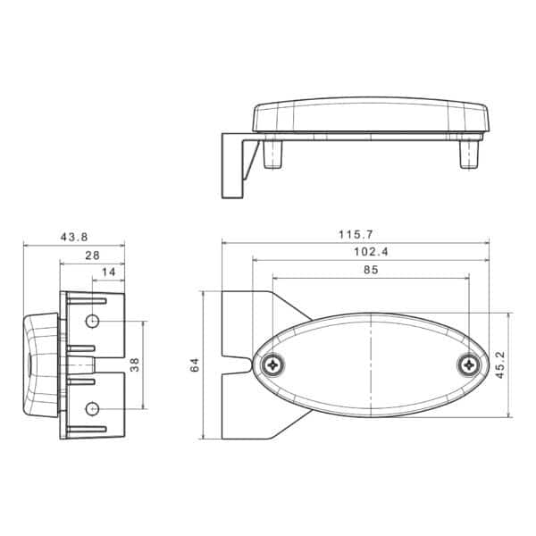 LED markeringslicht + steun ovaal rood 12-24v 50cm kabel | MV-5890R - Afbeelding 3