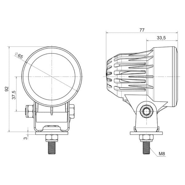 LED werklamp rond 1200lm, 12W, 12-24v, 1,5m. Kabel | WF-1112 - Afbeelding 4