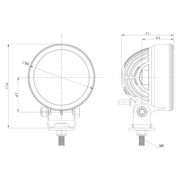 LED werklamp rond 2500lm, 22W, 12-24v, ingebouwde DT-connector - Afbeelding 3