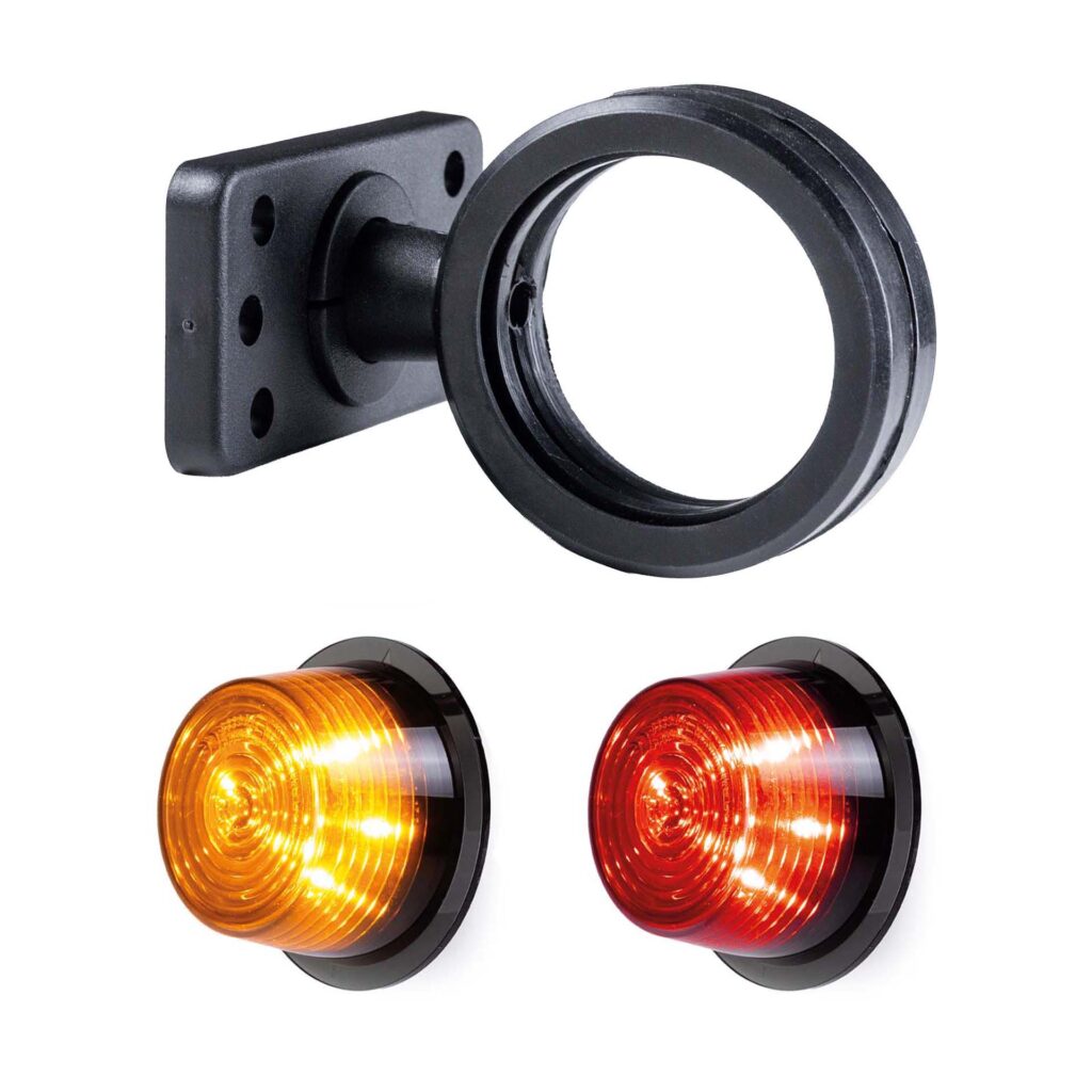 TRALERT LED Begrenzungsleuchten-Set rot-bernsteinfarben mit darklook -Linse und kurzem Mast