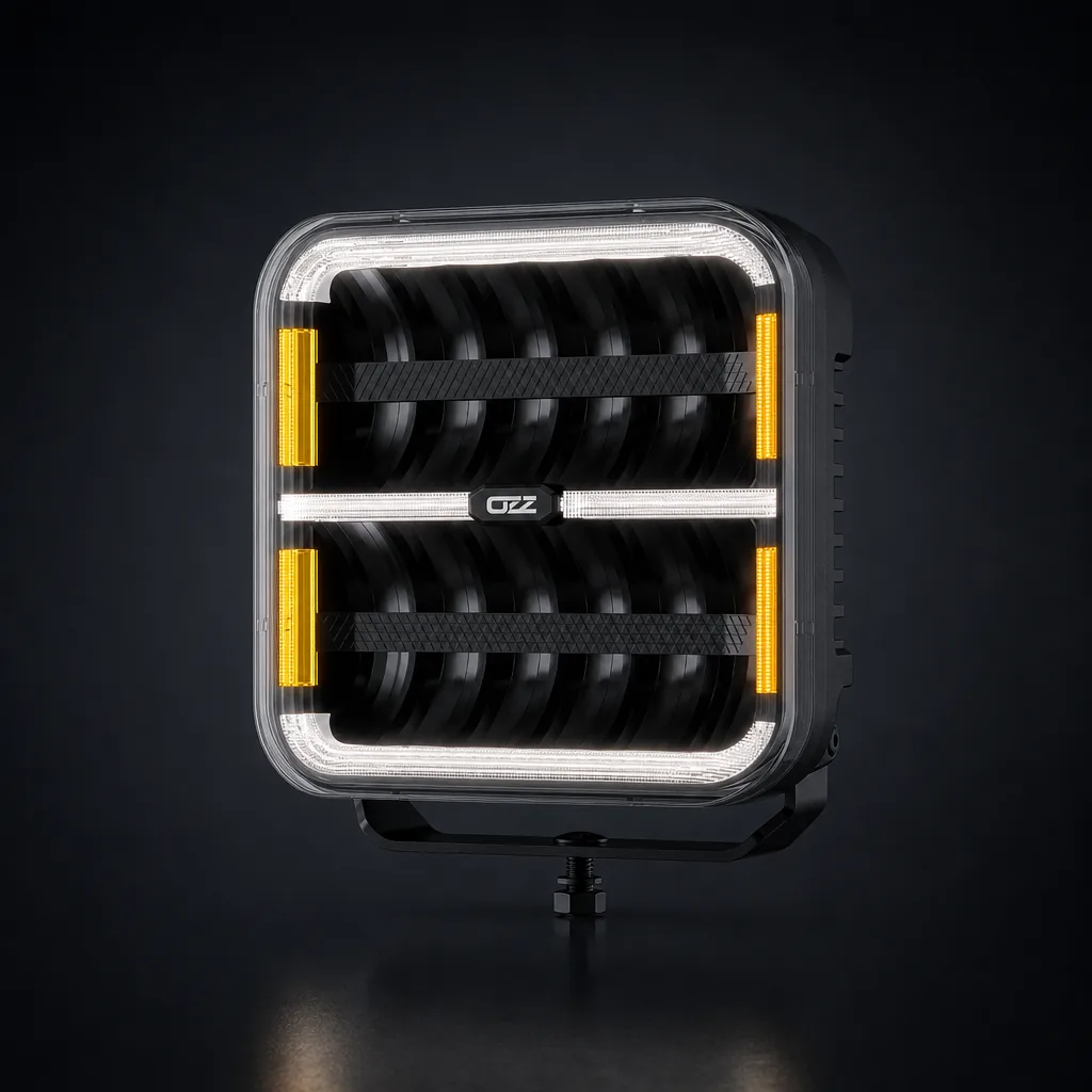 TRALERT OZZ SQUARE 9 inch zwarte LED-verstraler met amber dagrijverlichting voor vrachtwagen