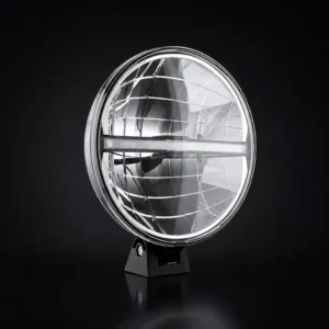 TRALERT LED R112 verstraler met dagrijverlichting, zwarte ronde behuizing, studiofoto