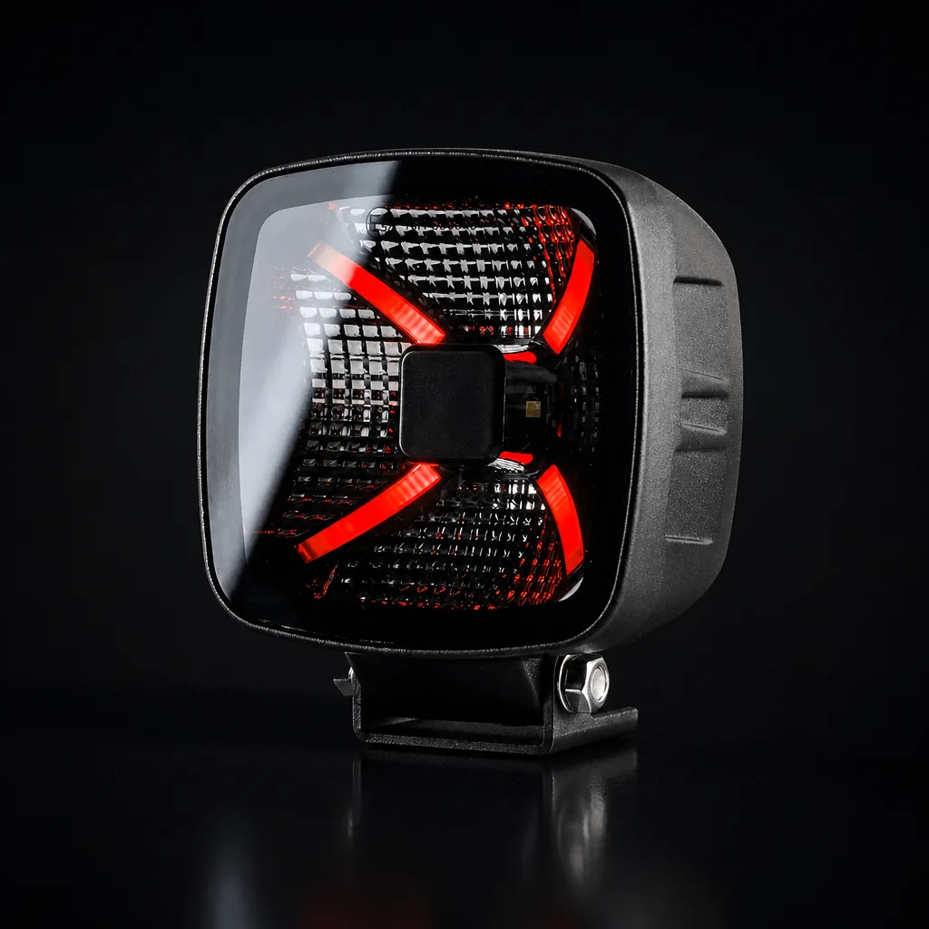 Zwarte TRALERT Onix LED werklamp met positielicht, aluminium behuizing, IP68